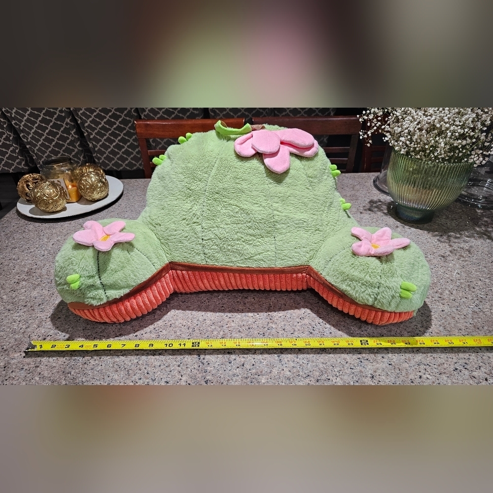 Green Cactus Plush Pillow with Pink Flowers - Picture 4 of 6